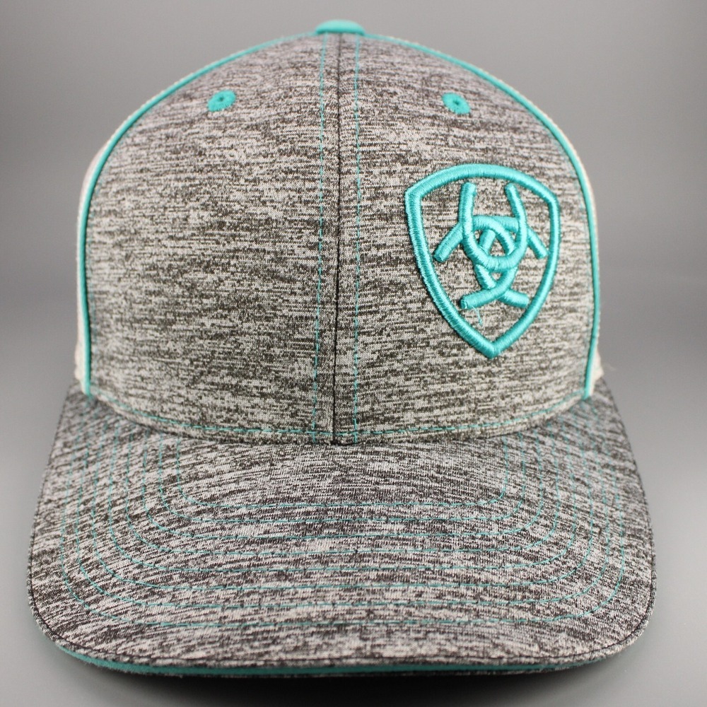Ariat‎ Hat Cap Snap Back Gray White Trucker Mesh Shield Logo Western Mens